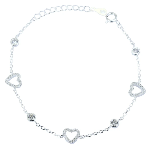 Pulsera Corazón Calado Con Cubic Y Punto De Luz 18 A 20Cm