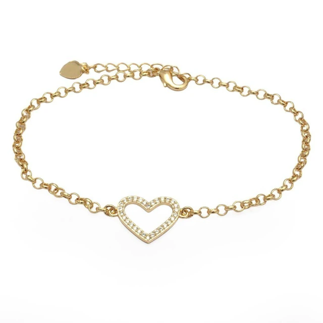 Pulsera Corazón Calado Con Micropave 18 A 20Cm