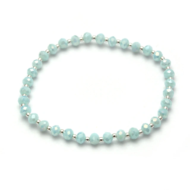 Pulsera Cristal Celeste Y Bolitas - Regulable