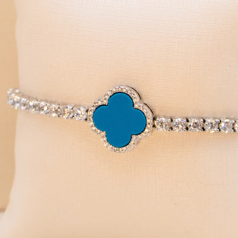 PULSEIRA RIVIERA INSPIRAÇÃO VAN CLEFF TREVO MADREPEROLA - BANHO DE RORIO/AZUL
