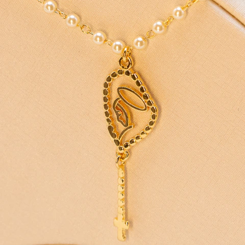 COLAR NOSSA SENHORA DO ROSARIO COM MINI PEROLAS - BANHO DE OURO 18K