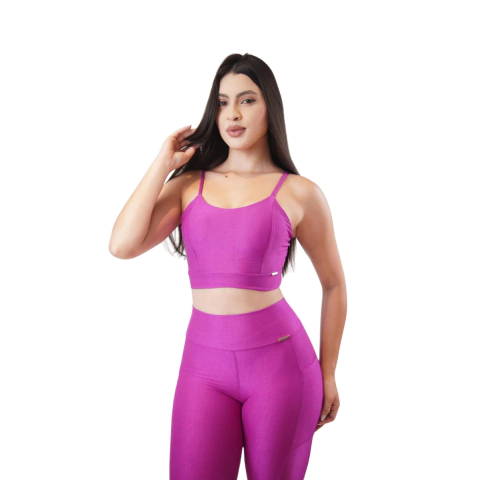 Conjunto Fitness Rosa Pink com Legging Cintura Alta e Top de Alças - comprar online
