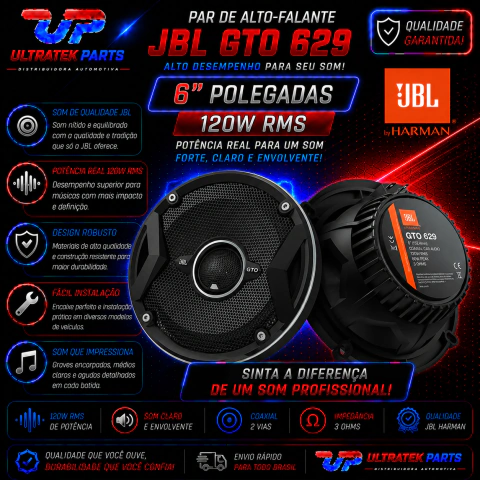 Par De Alto Falante Jbl Harman 6'' Coaxial Gto 629 120 Wrms