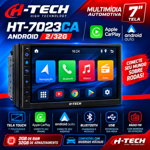 Multimidia 7'' Android H-tech Ht-7023ca 2/32g CarPlay