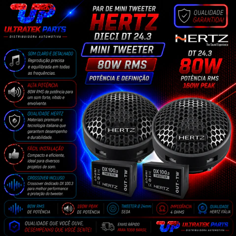 Par De Mini Tweeter Hertz Dieci Dt 24.3 80w Rms + Crossover