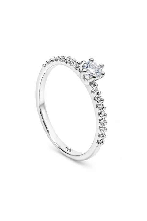 Anel Solitário em Prata 925 com Moissanite Central 4 mm e Laterais Cravejadas