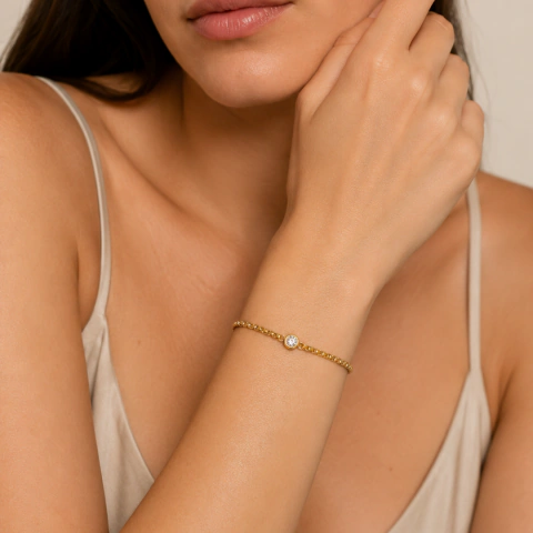 Pulsera con Cristal Circular Dorada 18.5cm.-24cm. - APU424