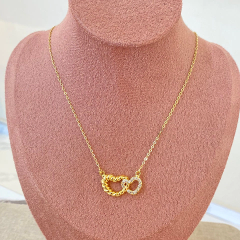 Collar de Corazones Entrelazados con Zirconia Dorado - CDC079 - comprar en línea
