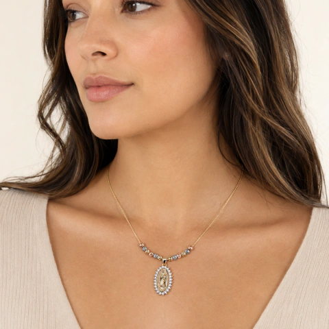 Collar Ajustable Medalla Virgen de Guadalupe con Cristales Bicolor - CDC148