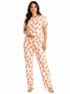 Pijama Feminino Longo Manga curta em Suede Premium Estampado do M ao GG Confortável - loja online