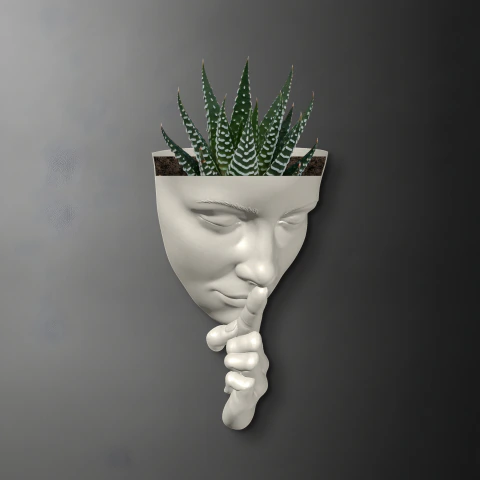 Maceta De Pared Colgante Cara Mujer Silencio Setealo (Blanco, Negro)