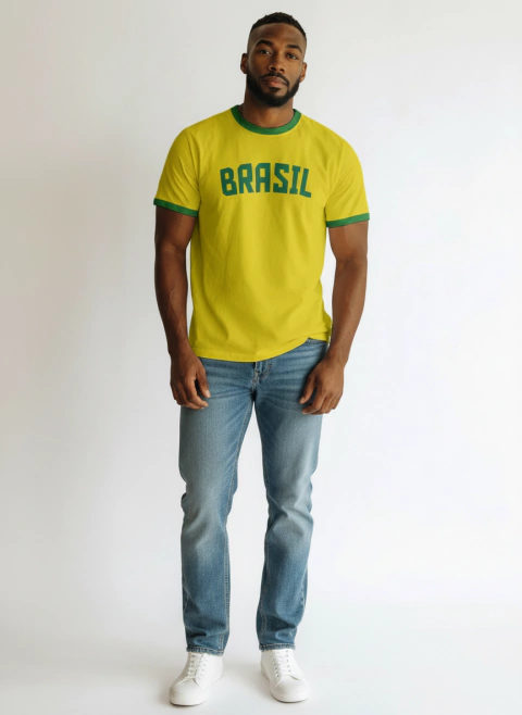 Camiseta Brasil Amarela Ringer Verde