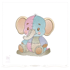 Matriz de Bordado Elefante Safári Patchwork (Pontos Leves)