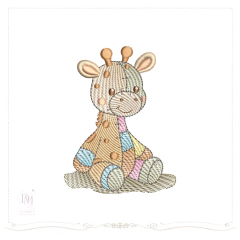 Matriz de Bordado Girafa Safári Patchwork (Pontos Leves)