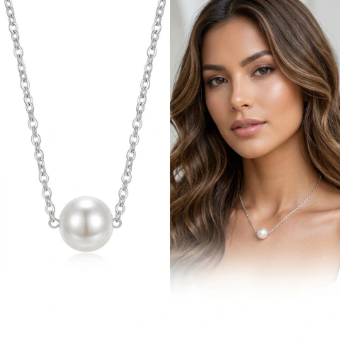 Colar Perola Solitária Minimalista Feminino Ouro ou Prata