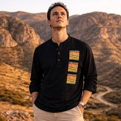 Camisa Negra Hombre con Bolsillos Estampados - comprar online