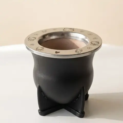 Mate imperial Hello Kitty negro aro acero grabado bombilla incluida kawaii