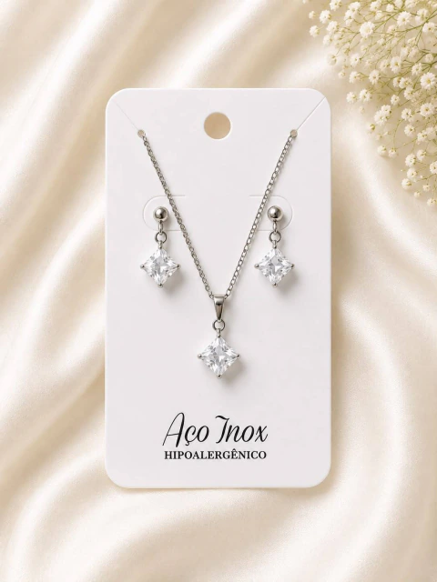 CONJUNTO ZIRCÔNIA QUADRADA 8 MM