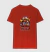 Camiseta vermelha com estampa colorida comemorativa do primeiro dia dos pais com a filha