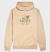 Moletom bege com capuz e bolso canguru, estampa frontal da marca Moda Carioca com sol, montanha e folha