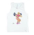 Regata branca feminina com estampa de desenho de mulher musculosa levantando barra de peso