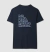 Camiseta azul-marinho com estampa em branco e azul que lista as palavras Pai, Papai, Painho, My father e Meu coroa, em homenagem ao Dia dos Pais
