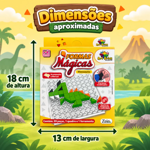 Formas Mágicas Dinossauros 59 Peças com Quadro Criativo