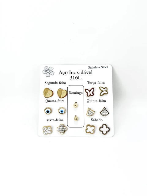 Kit de 7 Pares de Brincos Sortidos em Aço Inoxidável - comprar online