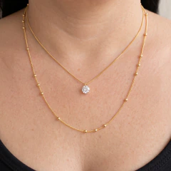 Colar Duplo Folheado Dourado com Ponto de Luz e Esferas