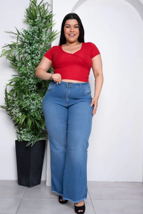 Wide leg plus size CELESTE SEMI ELASTIZADO talles del 48 al 60 CRISAL - comprar online