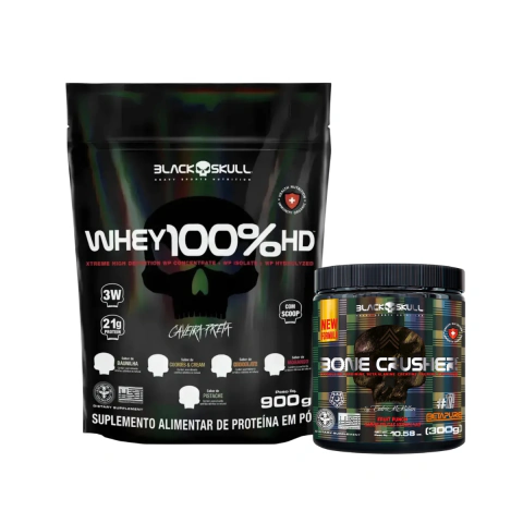COMBO BLACKSKULL — Whey 100% HD 900g + Bone Crusher 300g
