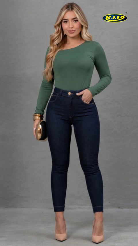 Calça Jeans Skinny Lavagem Escura Cintura Alta