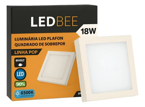 Painel Plafon LED Alumínio Quadrado de Sobrepor 18W