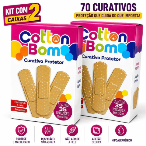 Curativo Adesivo Cotton Bom 18x70mm 70 Unidades (2 caixas de 35)