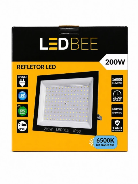 Refletor LED 200W Holofote à Prova D'água 6500K Branco Frio