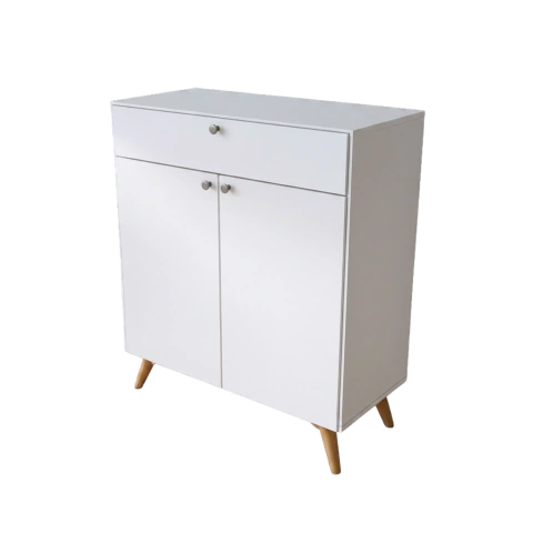 Aparador Buffet MDF Branco Pés de Madeira Maçica