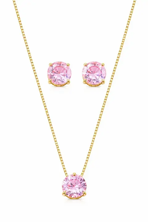 Conjunto Ponto de Luz Icônicos Rosa com Banho em Ouro 18k