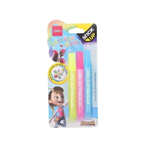Deli Adhesivo C/Glitter Fluo Neon x3