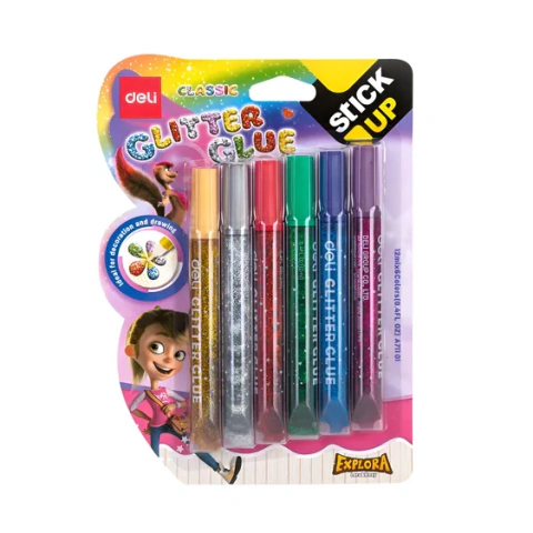 Deli Adhesivo C/Glitter Metalico x6