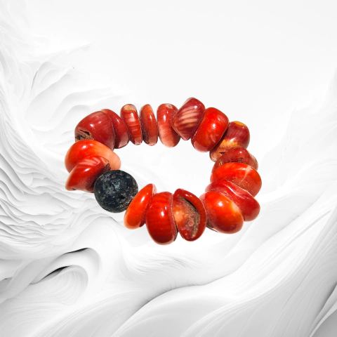 Anillo de Acupresion de gemoterapia Su Jok Coral y Turmalina rolada y turmalina