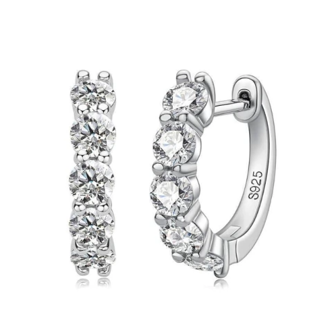 Argola Cravejada Moissanite 3mm Prata 925 Banho Ródio