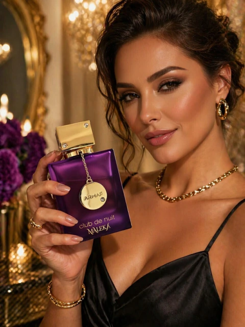 mulher com o perfume armaf club de nuit maleka