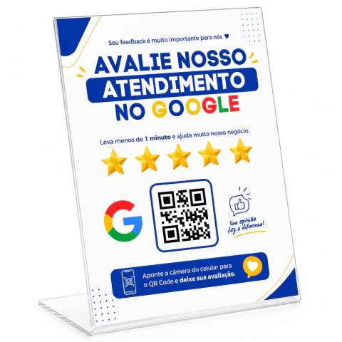 Display Acrílico A6 Personalizado com QR Code para Avaliação no Google | Arte Inclusa