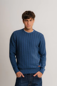 Sweater Cuello Redondo Trenza Azul - comprar online