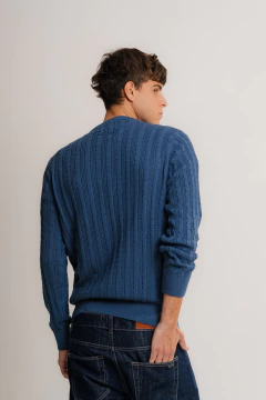 Sweater Cuello Redondo Trenza Azul en internet