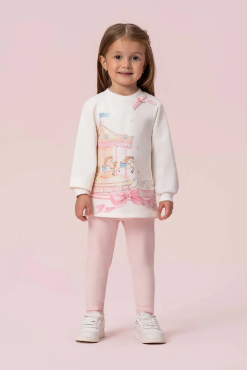 Conjunto feminino de moletom com estampa de carrossel e legging Petit Cherie 51118028254