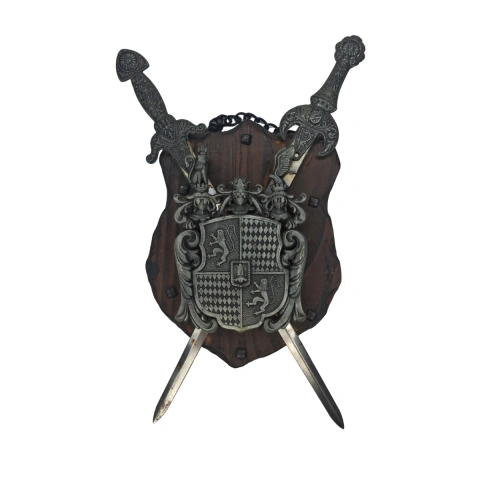 Panóplia Medieval Brasão Prata com 2 Espadas Decorativas (item de Colecionador)
