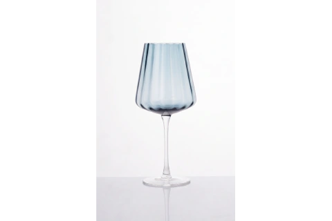 Taça de Vinho em Vidro Canelado Azul - Marea