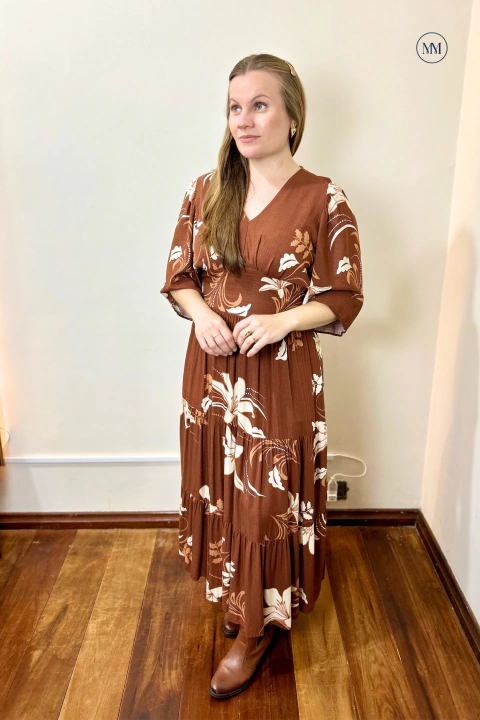 Vestido Floral - Marrom