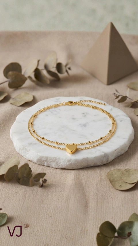 Pulseira Dupla Coração - Banhado Ouro 18k - Antialérgico - comprar online